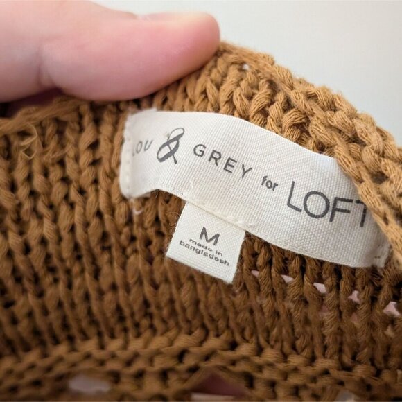 Lou & Grey for Loft Open Knit Crochet Sweater Striped Fringe Western M - Picture 5 of 7